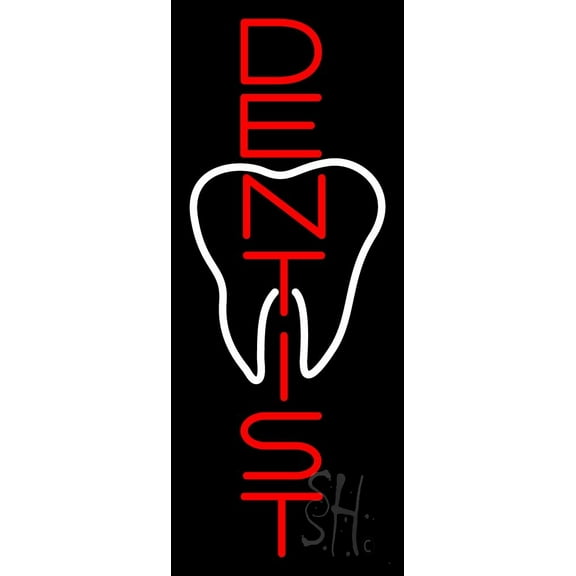 Vertical Dentist Logo LED Neon Sign 24 x 10 - inches, Black Square Cut Acrylic Backing, with Dimmer - Bright and Premium built indoor LED Neon Sign for Defence Force.