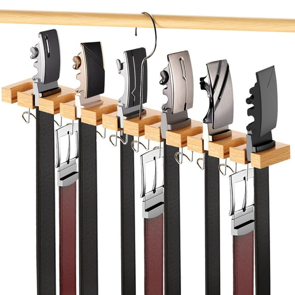 Colgador De Cinturón Para Armario Max 42 Cinturones Organizador De Cinturón De Montaje En Pared 2 En 1 Con Ganchos Giratorios 360 Corbata De Madera Y Estante Para Cinturón Para Accesorios De Armario O