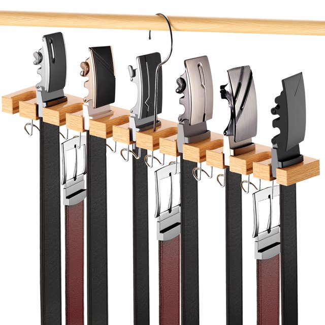 Colgador De Cinturón Para Armario Max 42 Cinturones Organizador De Cinturón De Montaje En Pared 2 En 1 Con Ganchos Giratorios 360 Corbata De Madera Y Estante Para Cinturón Para Accesorios De Armario O