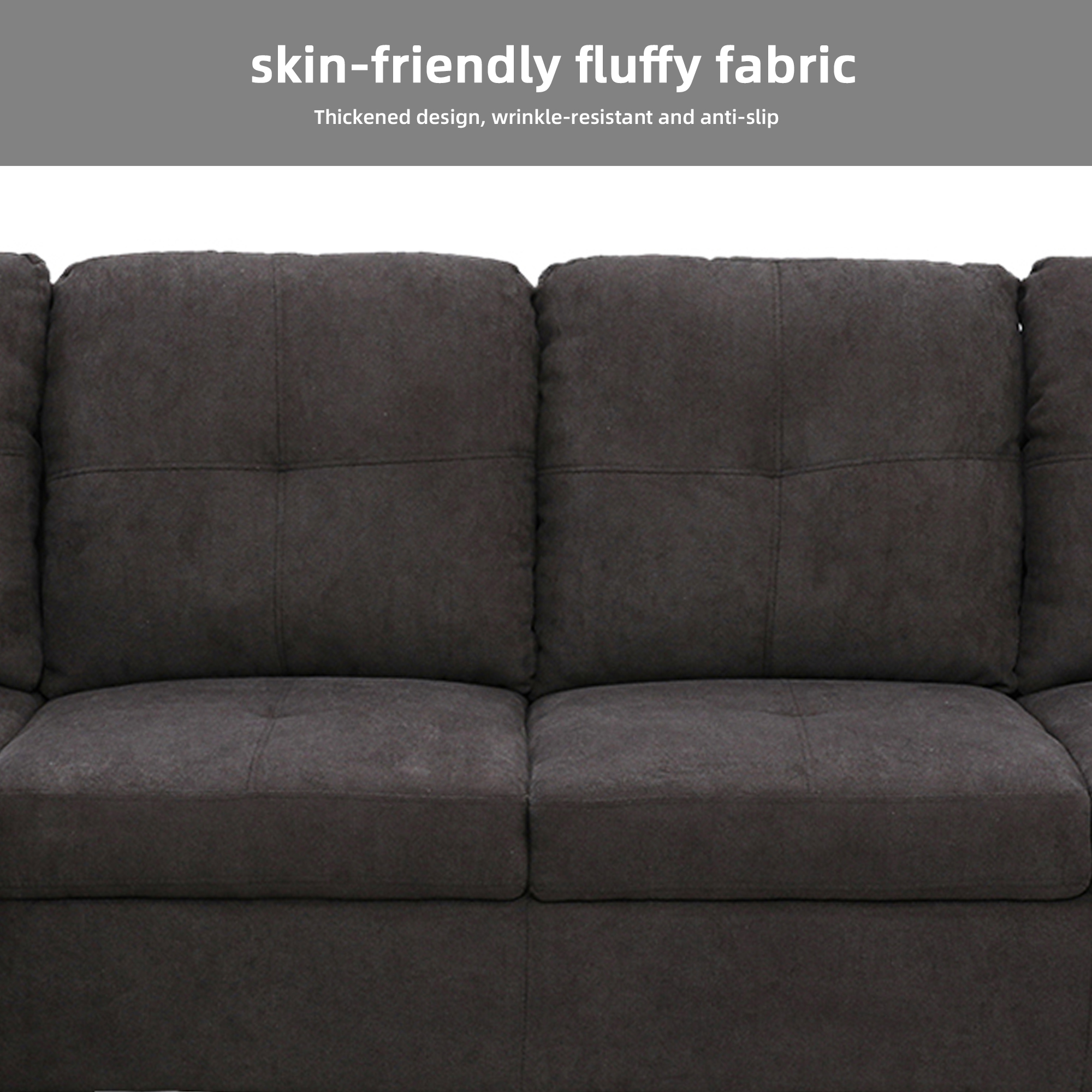 MAYEERTY 97" Modern 3-Piece Fluffy Fabric Couch Living Room Sofa Set，Dark Brown