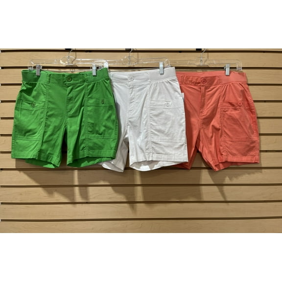 Fresh cotton elastic waist front pockets Shorts , Peach , 12