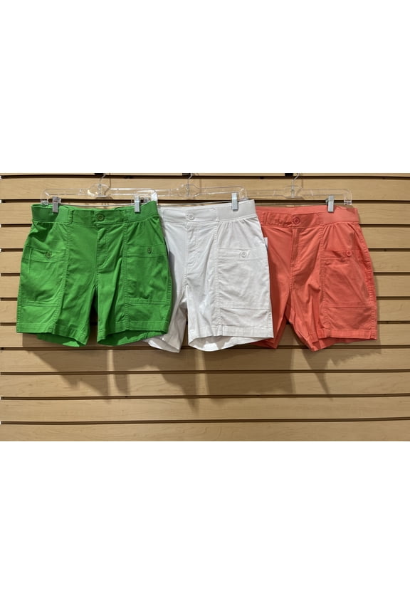 cotton elastic waist front pockets Shorts , Peach , 16