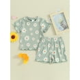 thumbnail image 3 of Musuos Toddler Girl Summer Outfit 6 12 18 24M 3T Floral Print Crew Neck Short Sleeve T-Shirts Tops and Shorts 2Pcs Clothes Set, 3 of 10