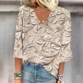 thumbnail image 2 of Zwiiyzr Women's T-Shirt Long Sleeve Summer V Neck Printed Blouse Khaki (2XL), 2 of 5