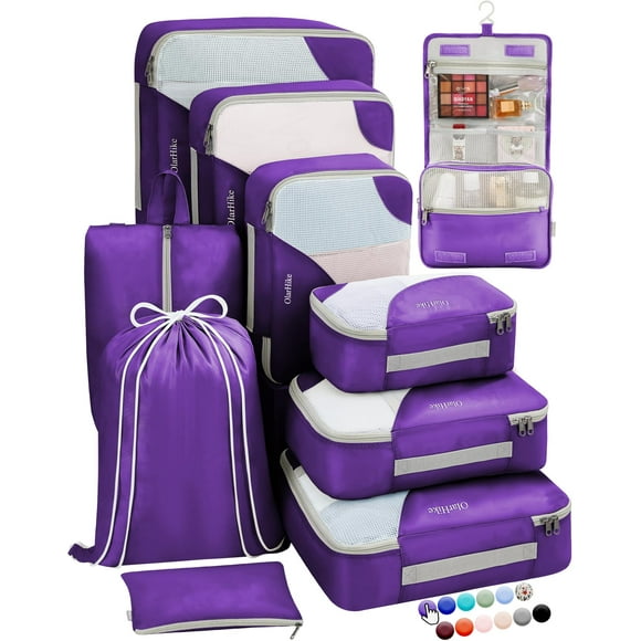 Juego de 10 maletas Packing Cubes OlarHike, todo incluido, color morado