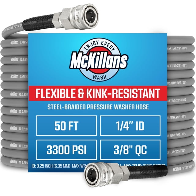 Manguera para hidrolavadora McKillans de 15 m, trenzada en acero, 3/8" QC