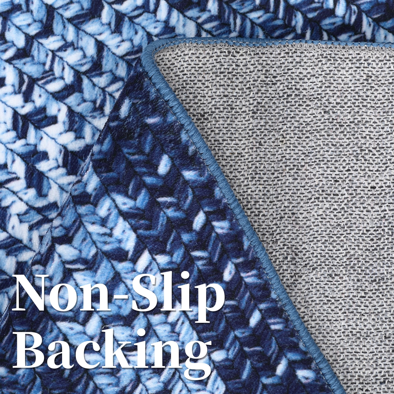 CAROMIO 8' x 10' Modern Rugs for Bedroom Imitation Braided Pattern Soft Geometric Living Room Carpet, Navy