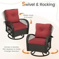 thumbnail image 6 of MRUAKA 3 Pieces Patio Furniture Set, Outdoor Swivel Gliders Rocker, Wicker Patio Bistro Set with Rattan Rocking Chair, Glass Top Side Table and Thickened Cushions for Porch Deck Backyard(Red), 6 of 6