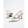 thumbnail image 4 of On feet& in love Women's Pointed Toe Slingback Heels with Geometric Buckle - White PU Leather Dress Pumps for Party & Wedding - Size 5.5, 4 of 8