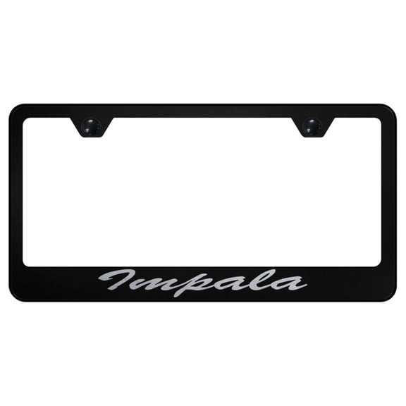 Chevy Impala Laser Etched Script Stainless Steel License Plate Frame (Black)