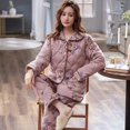 thumbnail image 3 of Chaqueta acolchada gruesa de tres capas para mujer, pijamas florales, ropa de dormir para invierno, mantener el calor, M-XXXL, 3 of 5