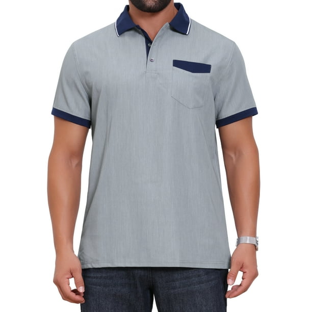 CAMISA POLO DE NEGOCIOS RETRO OCCIDENTAL DE MANGA CORTA PARA HOMBRES INSPIRE CHIC, CON ESTIRAMIENTO Y BLOQUEO DE COLOR, TALLA XL, GRIS