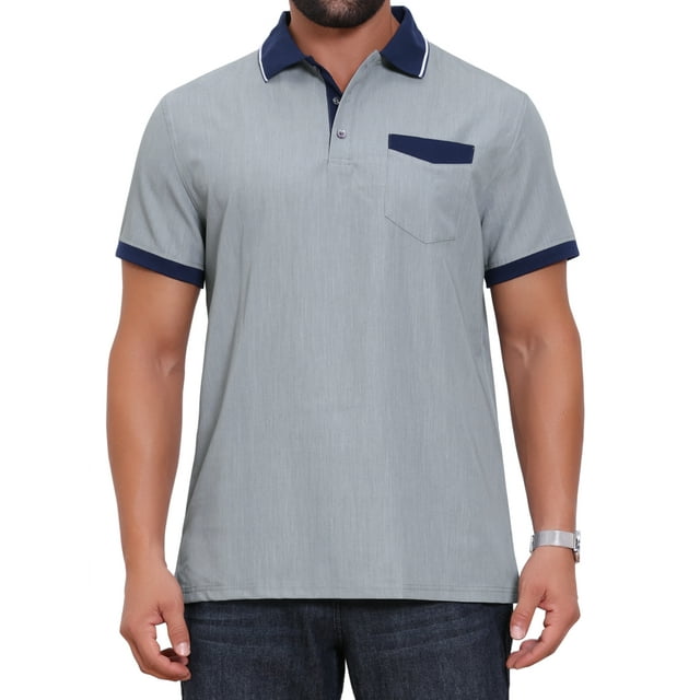 CAMISA POLO DE NEGOCIOS DE MANGA CORTA WESTERN RETRO ESTIRABLE COLOR-BLOCK PARA HOMBRES INSPIRE CHIC 2XL GRIS