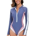 thumbnail image 2 of Women's Sleeveless One Piece Wetsuit Conservative Sexy Backless Color Matching Swimsuit with Removable Bra Pads for Swimming Vacation,Light Purple,S, 2 of 8