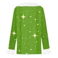thumbnail image 4 of Women's Christmas Tops Long Sleeve V Neck Pullover with Faux Fur Trim and Star Print Casual Loose Fit Christmas Clothes Green M, 4 of 4
