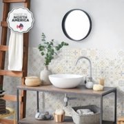 Smart Tiles Peel and Stick Backsplash, 5 Adhesive Tiles, Vintage Blue/Yellow/White, 9x9