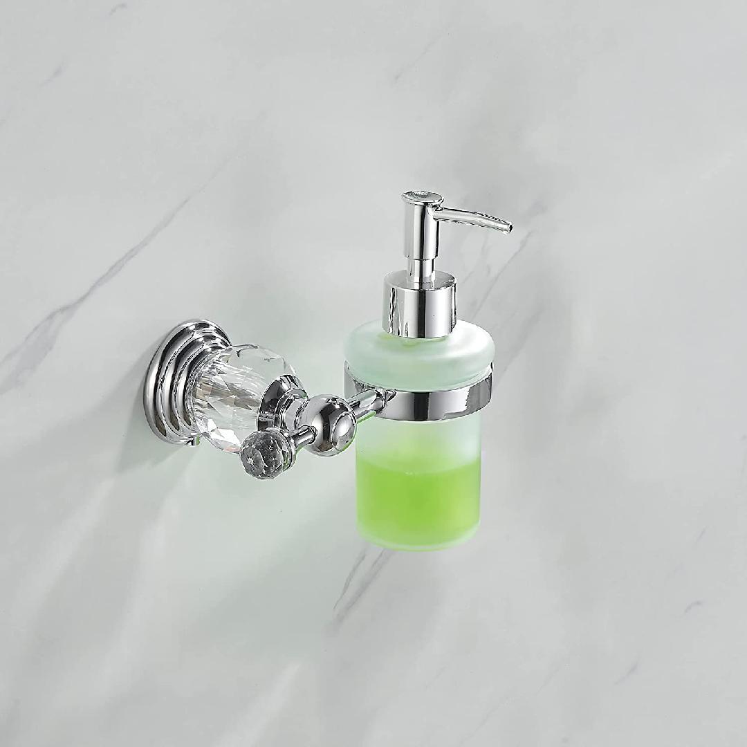 Crystal Soap Dispenser, 8.5 oz Chrome Liquid Soap Holder Bathroom