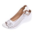 thumbnail image 3 of Fiaer Buckled Wedge Sandals for Women Open Toe Slingback Heeled Dress Sandals Summer Hollow out Floral Footwear White 6, 3 of 9