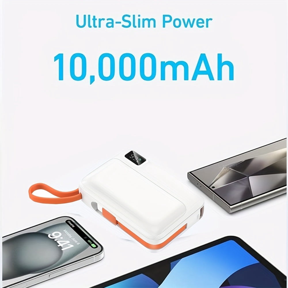 ShineFuture Power Bank 10000mAh 22.5V Fast Charging Battery Pack,With Type-C connector and Lightning connector charging cable，Supports charging of cell phones and mobile devices，black-1pc