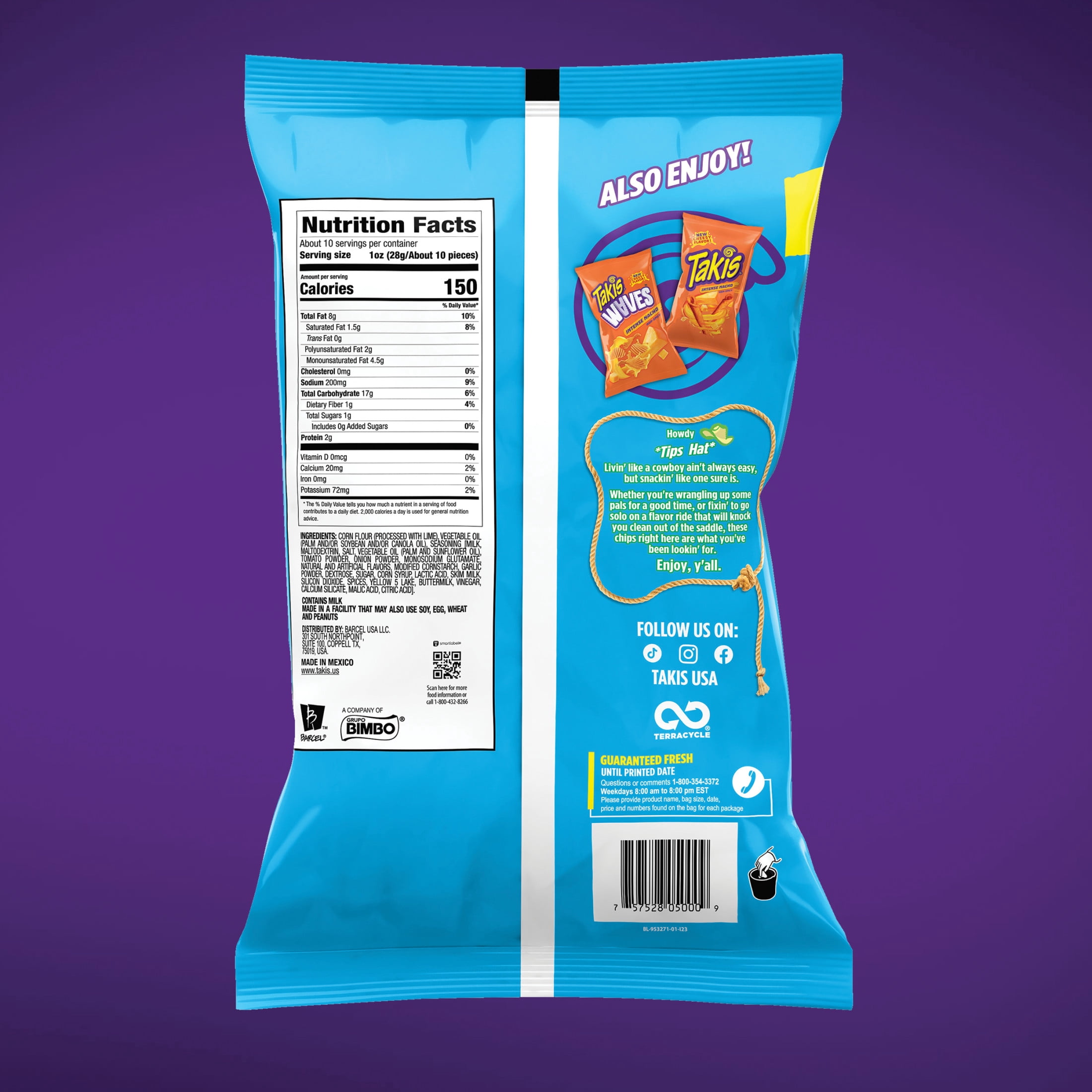 Takis Buckin' Ranch 9.9 oz Sharing Size Bag, Ranch Rolled Tortilla Chips