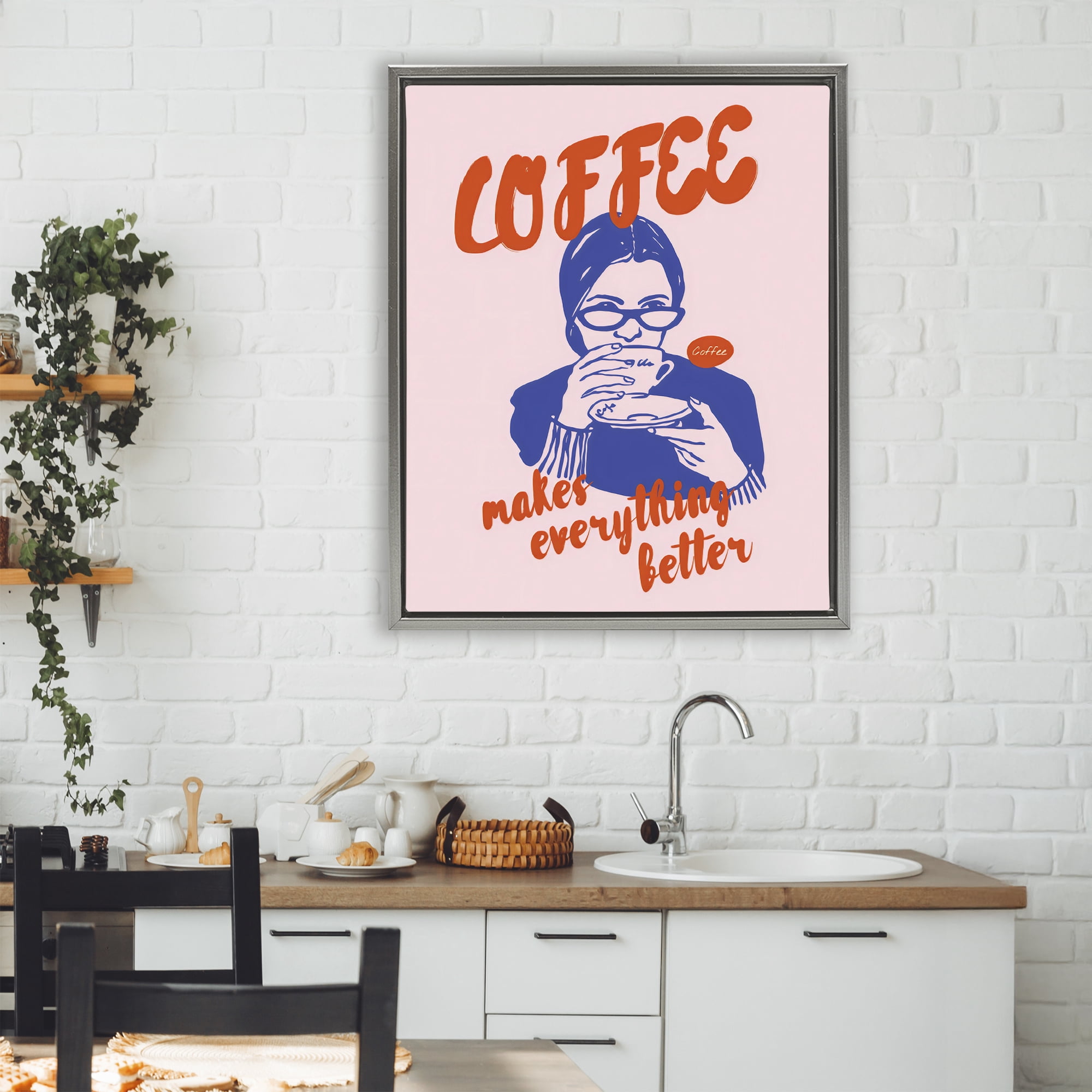 Stupell Industries Coffee Makes Everything Better Gray Framed Floater Canvas Wall Art, design by The Prints Vibe
