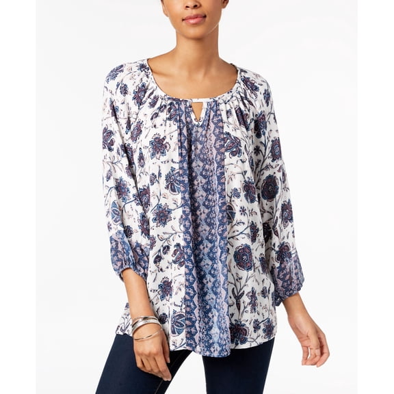 Style & Co Printed Keyhole Top Rustic Petal L
