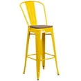 thumbnail image 2 of Merrick Lane Yellow Metal Bar Stool with Curved Slatted Back and Wood Seat (Set of 1), 2 of 6