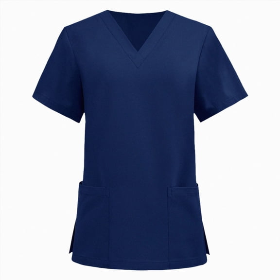 Mnuaqn Scrub V-Neck Tops for Women, Soft Stretch Women's Tops Easy Care with 3 Pockets Navy,Size S