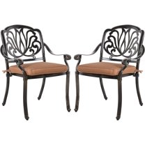 VIVIJASON 2-Piece Outdoor Bistro Dining Cushioned Chairs, All-Weather Cast Aluminum Dining Chair Set, Patio Bistro Chairs for Balcony, Lawn, Garden, Backyard, Antique Bronze