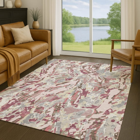 Addison Rugs Chantille Indoor/Outdoor Transitional Abstract Blush Machine Washable Rectangle Rug, 10' x 14'