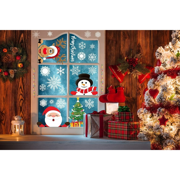 Fzm Christmas Stickers Santa Window Clings Christmas Window Sticker Santa Snowman Snow Window Stickers Home School Office Decor Stickers, Size: One