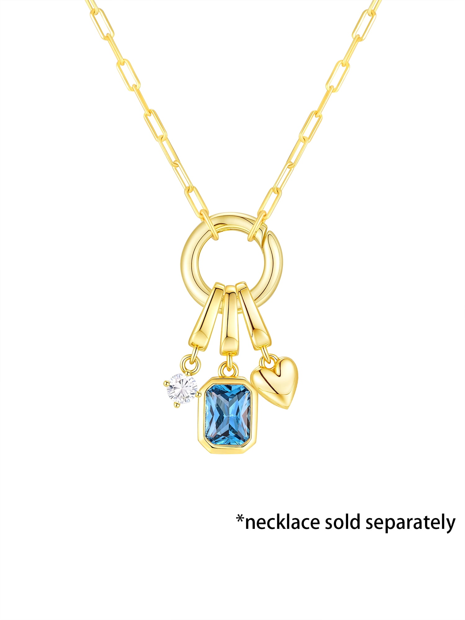 Brilliance Fine Jewelry Simulated Blue Topaz and Simulated Diamond Charm Set in 14KT Gold Plated Sterling Silver