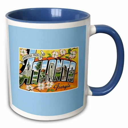 3dRose Greetings from Atlanta Georgia Bold Letters With Scenes of the City - Two Tone Blue Mug, 11-ounce