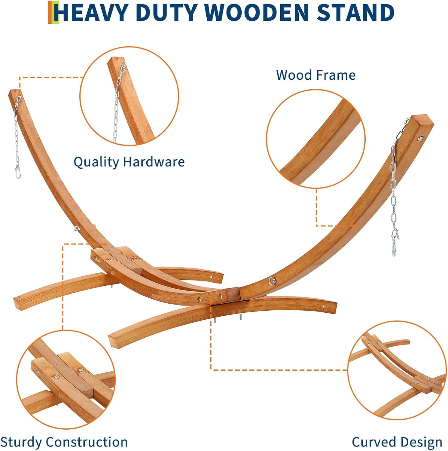 12.5ft Wooden Hammock Stand Weatherproof Outdoor Hammock for Patio Backyard Max 330 Lbs（Only Includes Bracket）