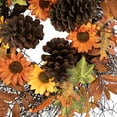 thumbnail image 5 of 24" Autumn Harvest Artificial Fall Leaves Berries Pinecones & Sunflowers Wreath - Unlit, 5 of 5
