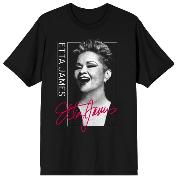 Etta James Portrait & Signature Crew Neck Short Sleeve Men's Black T-shirt-Large