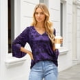 thumbnail image 3 of Womens Dressy Blouses 3/4 Sleeve V Neck Ruffle Floral Tunic Casual Layering Shirts, 3 of 6