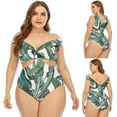 thumbnail image 2 of Plus Size Swimsuits for Women Waist Hollow Out Swimdress Off Shoulder Monokini V Neck Floral Print Beachwear Swimwear One Piece Bathing Suit, 2 of 8