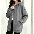 thumbnail image 2 of Fleece Lined Zip Hoodie for Women Ghalytn Oversized Jacket - Drawstring Long Sleeve Top with Kangaroo Pocket, 2 of 6