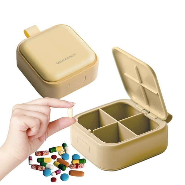 YIMWNYI Portable Vitamin Organizer, Compact Vitamin Box with 4 Large Compartments, Insulated Sealed Vitamin Dispenser for Travel and Outdoor Use, Macaron Color Small Vitamin Storage Box