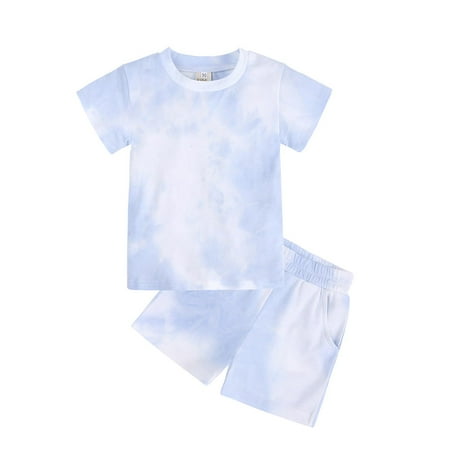 

Penkiiy Toddler Boys Girls Set Summer Tie-dye Short Sleeve Shorts Casual Homewear Suit Tank Top Sets for Boys 2-3 Years White On Clearance
