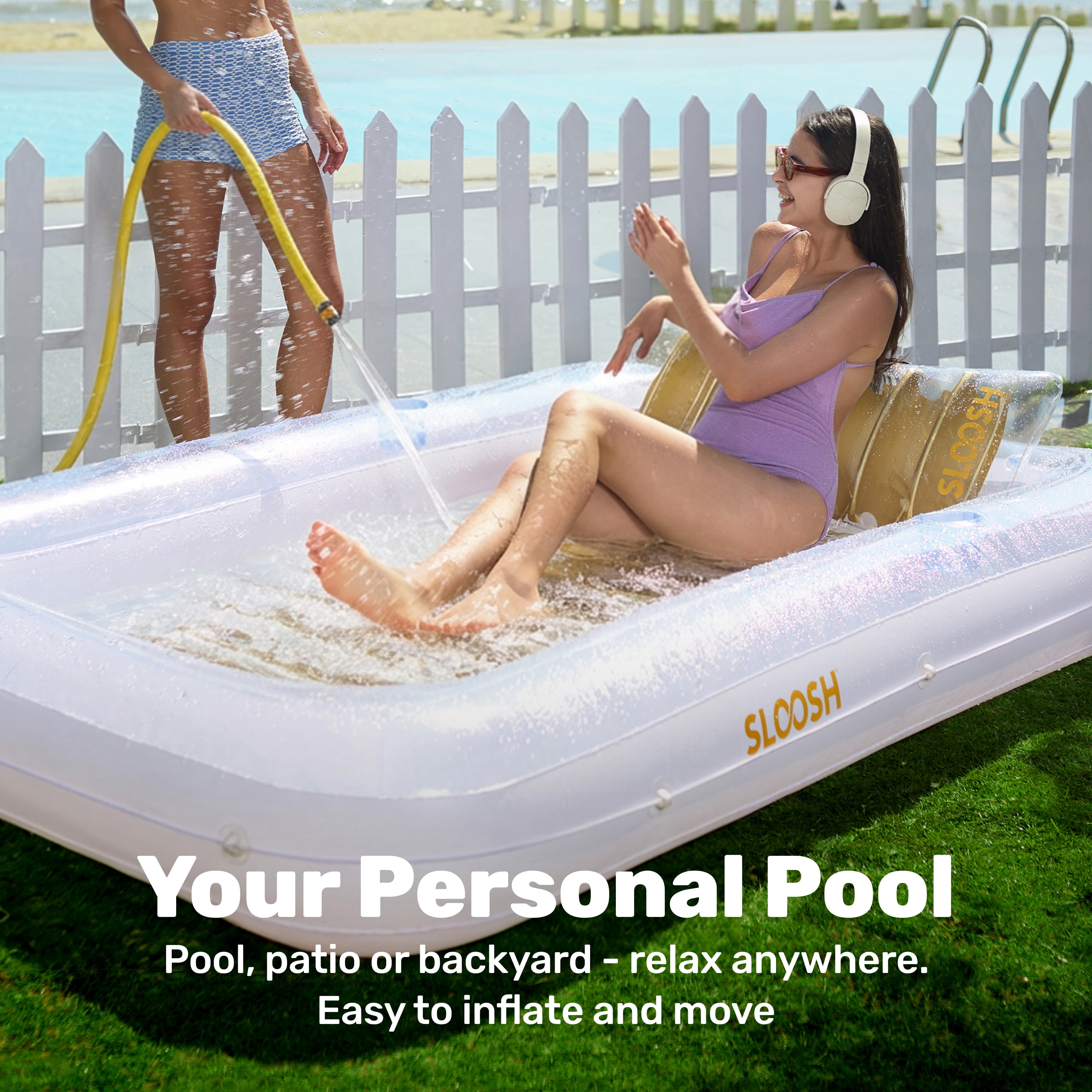 SLOOSH Inflatable Tanning Pool Lounger Float, 85" x 57" Extra Large Suntan Sun Tan tub for Adults, Tanning chair, Bed Blow up, Raft Lounge Floatie,XL-Golden White