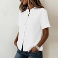 thumbnail image 6 of ClodeEU Women's Chinese Frog Button Stand Collar Short Sleeve Blouse,Solid Casual Summer Shirt Top White,Women's Plus S, 6 of 8