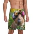 thumbnail image 2 of Balery Flower Crown Guinea Pig Pantalones cortos de pijama de punto de algodón para hombre con cinturilla y bolsillos-Small, 2 of 6