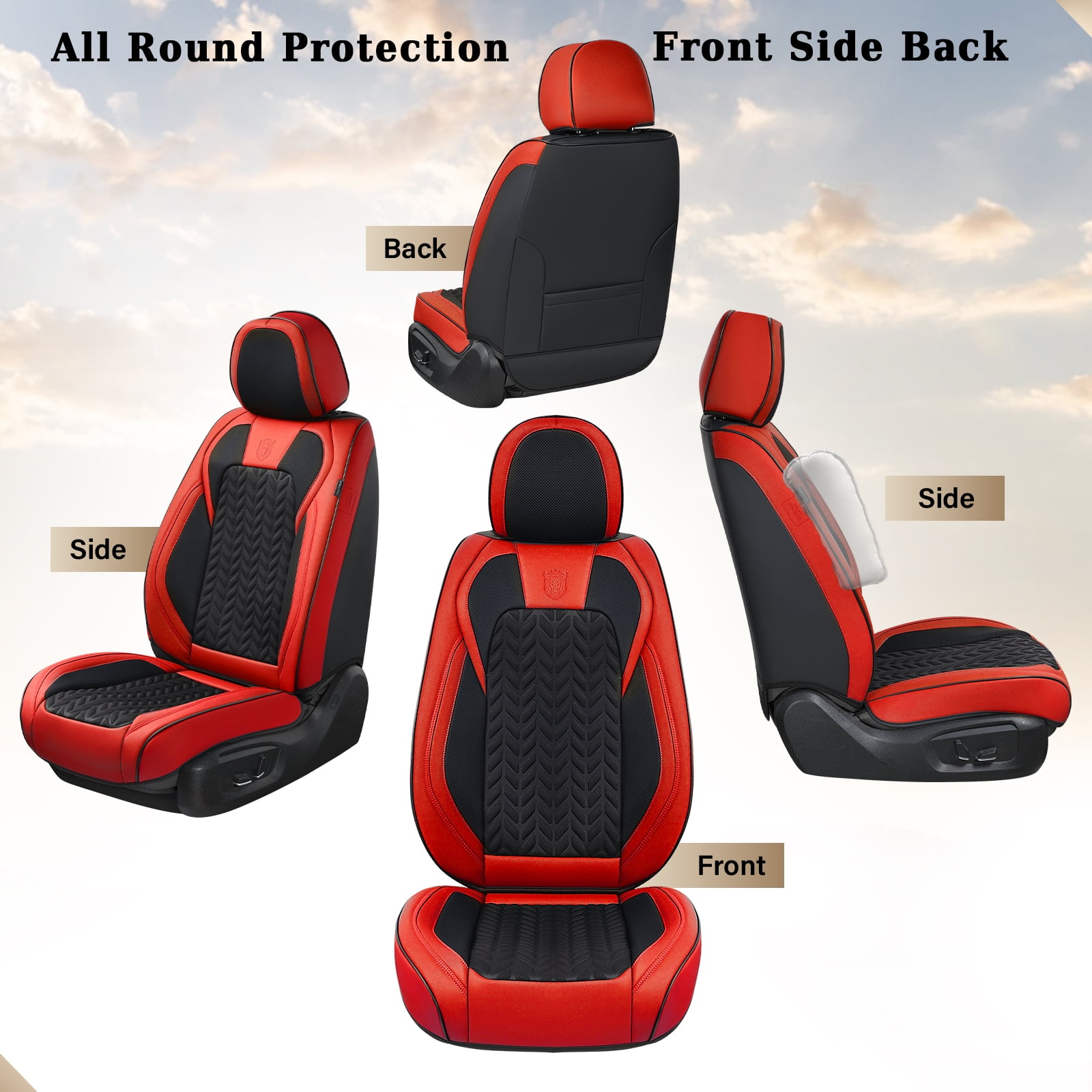 Coverado Black&Red Car Seat Covers Full Set, Faux Leather Seat Protectors with Embossed Grains, Front and Back Auto Cushions Universal Fit Most Cars, Sedans, SUVs and Trucks