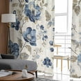 thumbnail image 4 of Blue Flowers Semi Sheer Curtains 84 Inch Length 2 Panels Set, Vintage Flowers Brown Leaves Watercolor Sheer Kitchen Curtain Privacy Voile Window Curtain for Living Room Bedroom Rod Pocket Drapes, 4 of 7