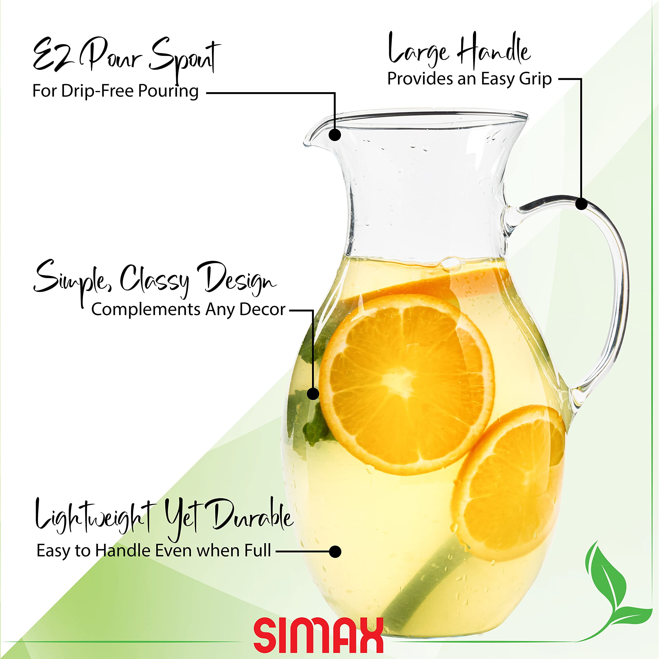 Simax Glassware Clear Glass Pitcher | 1.5 Quart. Borosilicate Glass, Microwave and Dishwasher Safe