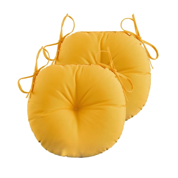 ZEOLABS Outdoor Bistro Chair Cushions Set of 2,Waterproof Tufted Outdoor Round Chair Cushions with Ties for Patio Furniture,15x15 inch, Yellow