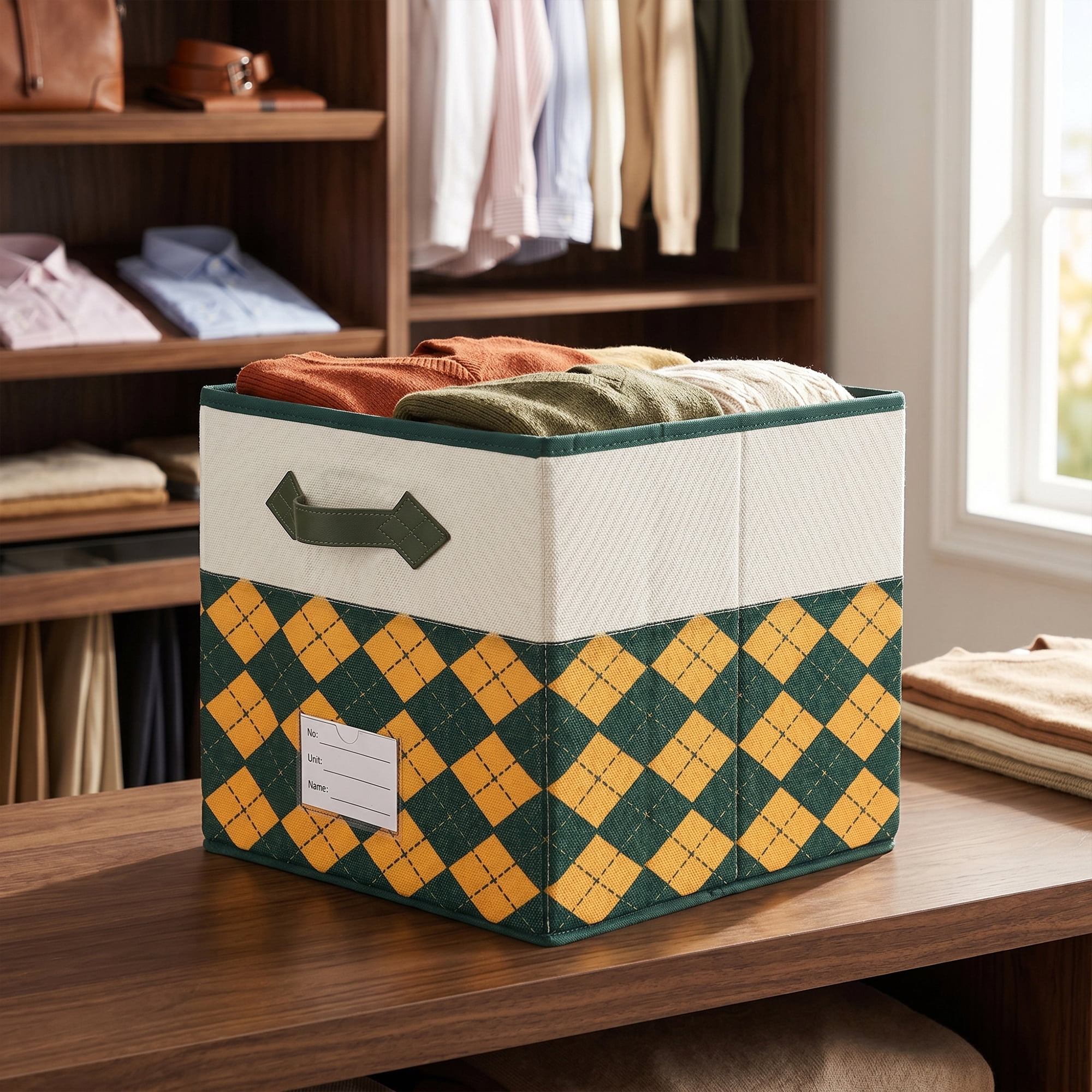 Unique Bargains Cube Collapsible Storage Basket for Organizing Clothes Books Orange Green