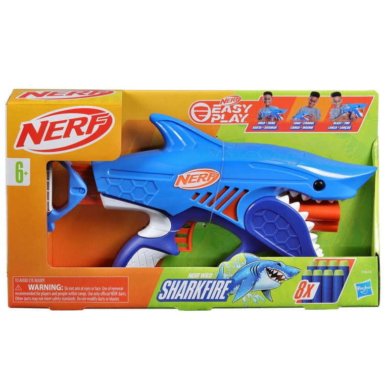 Nerf, Dart Blaster, Wild Sharkfire, Easy Play with 8 Nerf Elite